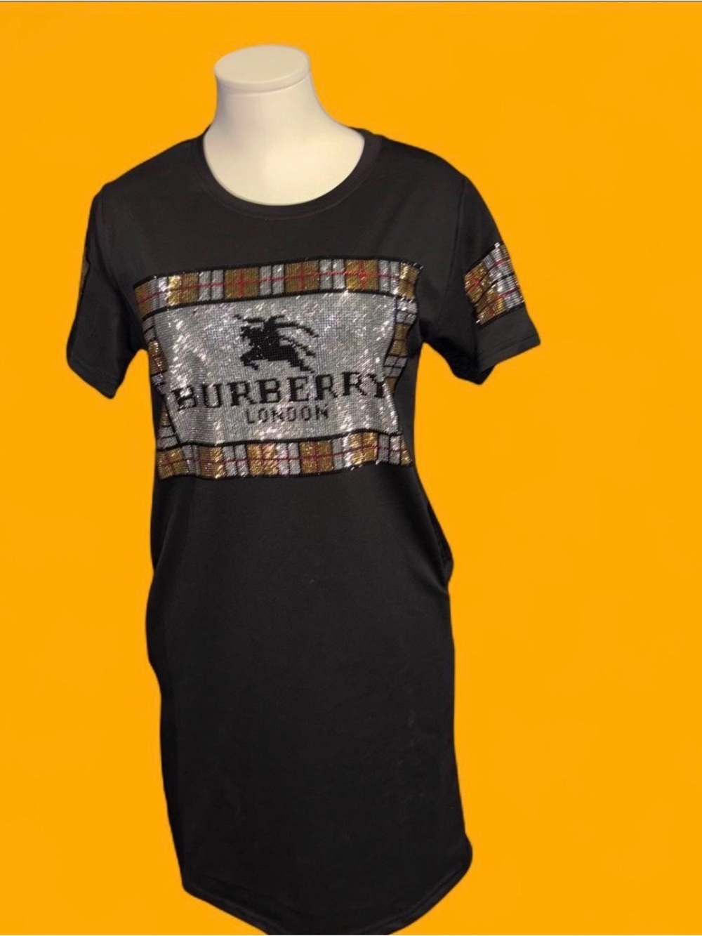 Burberry London Black Sequin Logo T-Shirt Dress